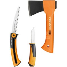 Набор инструментов Fiskars, 1057912, топор, пила, нож, 3 шт