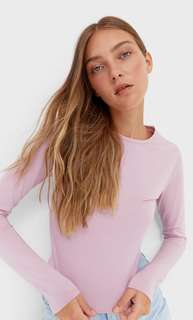 Stradivarius Укороченный Топ С Длинными Рукавами Сиреневый Xl