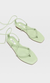 Stradivarius Сандалии На Плоской Подошве С Ремешками Зеленый 35