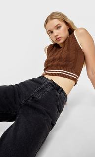 Stradivarius Жилет С Узором «Косы» Коричневый Xs