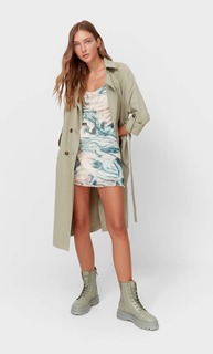 Stradivarius Платье Из Прозрачной Ткани В Бельевом Стиле Хаки S