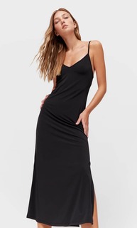 Stradivarius Платье Миди В Бельевом Стиле Черный L