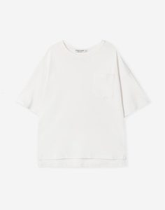 Молочная удлинённая футболка superoversize с принтом и карманом Gloria Jeans