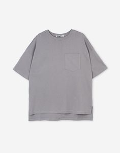 Серая удлинённая футболка superoversize с принтом и карманом Gloria Jeans