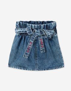Джинсовая юбка-трапеция с поясом для девочки Gloria Jeans