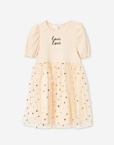 Бежевое платье с пышной юбкой для девочки Gloria Jeans