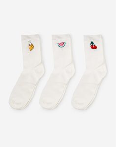 Белые носки с вышивкой женские 3 пары Gloria Jeans