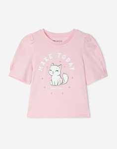 Розовая футболка с принтом MAKE TODAY AMAZING для девочки Gloria Jeans
