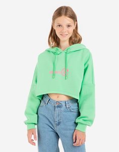 Зелёное укороченное худи oversize с принтом MOVE IT для девочки Gloria Jeans