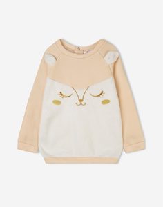Молочный свитшот oversize с вышивкой и ушками для девочки Gloria Jeans