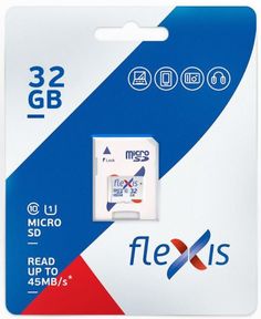 Карта памяти 32GB Flexis FMSD032GU1A Cl10 U1, c адаптером