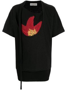 Yohji Yamamoto многослойная футболка с цветочной вышивкой
