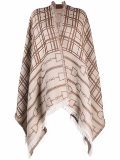 Elisabetta Franchi клетчатое пончо с бахромой