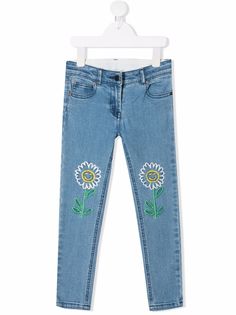 Stella McCartney Kids узкие джинсы с цветочной вышивкой