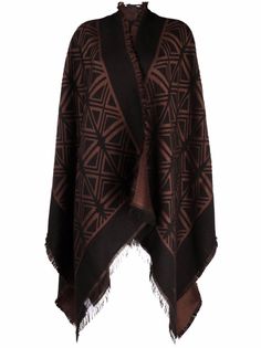 Elisabetta Franchi кейп с геометричным узором и бахромой