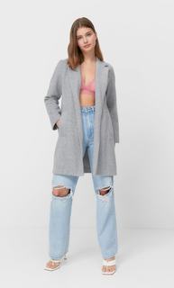 Stradivarius Пальто Из Шерстяной Ткани Серый Средний M