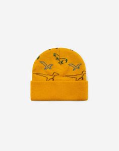 Горчичная шапка-бини с динозаврами для мальчика Gloria Jeans