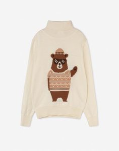 Молочный свитер с медведем для мальчика Gloria Jeans