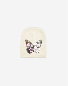 Бежевая шапка-бини с бабочкой для девочки Gloria Jeans