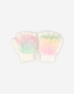 Белые перчатки с разноцветным мехом для девочки Gloria Jeans