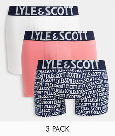 Набор из 3 боксеров-брифов белого и розового цветов и темно-синего цвета с со сплошным принтом Lyle & Scott Bodywear-Многоцветный