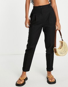 Черные брюки-галифе узкого кроя с завышенной талией из материала с добавлением льна ASOS DESIGN-Черный цвет