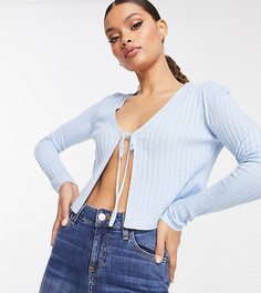 Голубой кардиган в рубчик с завязкой спереди Missguided Petite