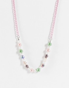 Розоватое ожерелье с искусственным жемчугом и цветными бусинами ASOS DESIGN-Розовый цвет