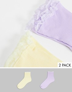 Набор из 2 пар носков до щиколотки лимонного/сиреневого цвета с оборками Gipsy-Многоцветный