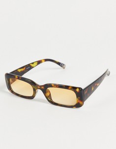 Прямоугольные солнцезащитные очки среднего размера в тонкой черепаховой оправе с оранжевыми линзами ASOS DESIGN-Коричневый цвет