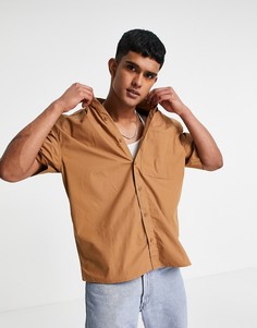 Рубашка табачного цвета в стиле oversized из материала с фактурой бумаги Topman-Коричневый цвет