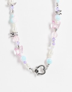 Серебристое ожерелье с бусинами и милыми подвесками ASOS DESIGN-Разноцветный