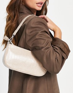 Бежевая сумка на плечо с отделкой под кожу крокодила Truffle Collection-Коричневый цвет