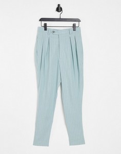 Узкие строгие брюки мятного цвета из льна в полоску с завышенной талией ASOS DESIGN-Зеленый цвет