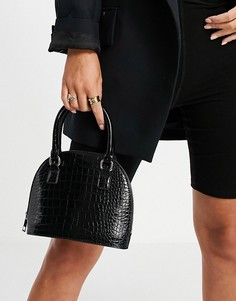 Черная сумка-боулер с ручкой сверху и съемным ремешком через плечо с фактурой под кожу крокодила ASOS DESIGN-Черный цвет