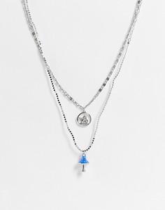 Серебристое ярусное ожерелье с подвесками в форме херувима и гриба Reclaimed Vintage Inspired-Серебристый