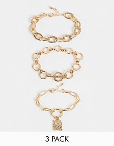 Набор из 3 золотистых браслетов-цепочек разного плетения Reclaimed Vintage Inspired-Разноцветный