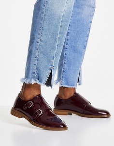 Бордовые кожаные монки на плоской подошве ASOS DESIGN Milestone-Красный