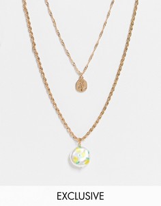 Золотистое многоярусное ожерелье с принтом лимонов на подвеске из искусственного жемчуга Reclaimed Vintage Inspired-Золотистый