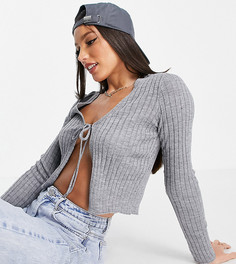 Серый кардиган в рубчик с завязкой спереди Missguided Tall