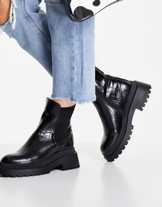 Массивные черные ботинки челси с эффектом крокодиловой кожи New Look-Черный цвет