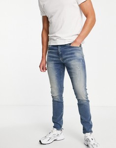 Выбеленные зауженные джинсы с потертостями G-Star-Голубой