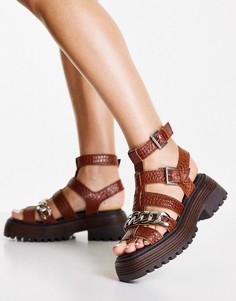 Массивные кожаные сандалии коричневого цвета с цепочками Topshop Pioneer-Коричневый цвет