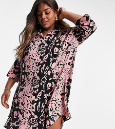 Платье-рубашка в стиле oversized со звериным принтом Urban Threads Plus-Розовый цвет