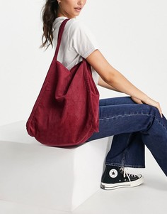 Бордовая вельветовая сумка-шопер ASOS DESIGN-Красный