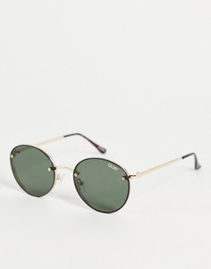 Круглые солнцезащитные очки с золотистой оправой и зелеными стеклами в стиле унисекс Quay Farrah-Золотистый