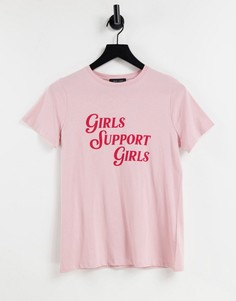 Светло-розовая футболка с надписью "Girls Support Girls" New Look-Розовый цвет