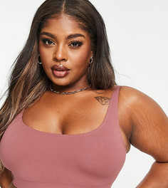 Розовый бесшовный бралетт в рубчик ASOS DESIGN Curve Bria