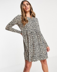 Платье мини с расклешенной юбкой и леопардовым принтом In The Style-Темно-синий