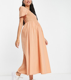 Присборенное чайное платье макси песочного цвета Pieces Maternity-Оранжевый цвет
